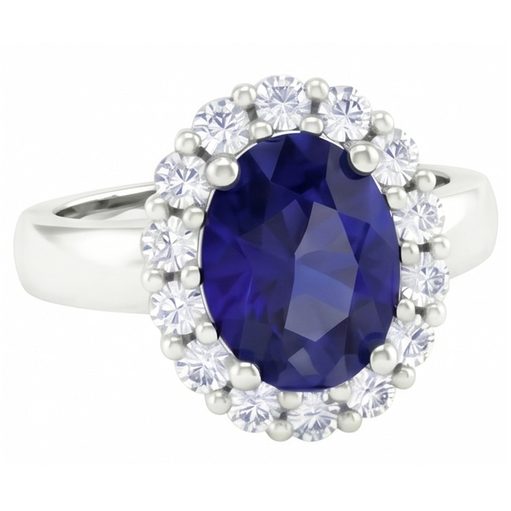 Round Cut 2.50 Ct Sri Lankan Sapphire And Natural Earth Mined Diamonds Ring White Gold 14K