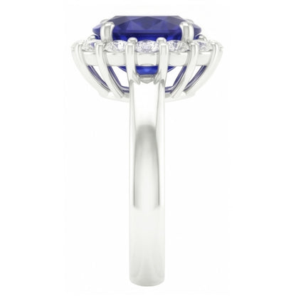Round Cut 2.50 Ct Sri Lankan Sapphire And Natural Earth Mined Diamonds Ring White Gold 14K