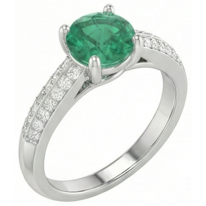 Round Cut 2.60 Ct. Green Emerald GIA And Natural Earth Mined Diamonds Anniversary Ring White Gold
