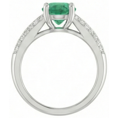 Round Cut 2.60 Ct. Green Emerald GIA And Natural Earth Mined Diamonds Anniversary Ring White Gold