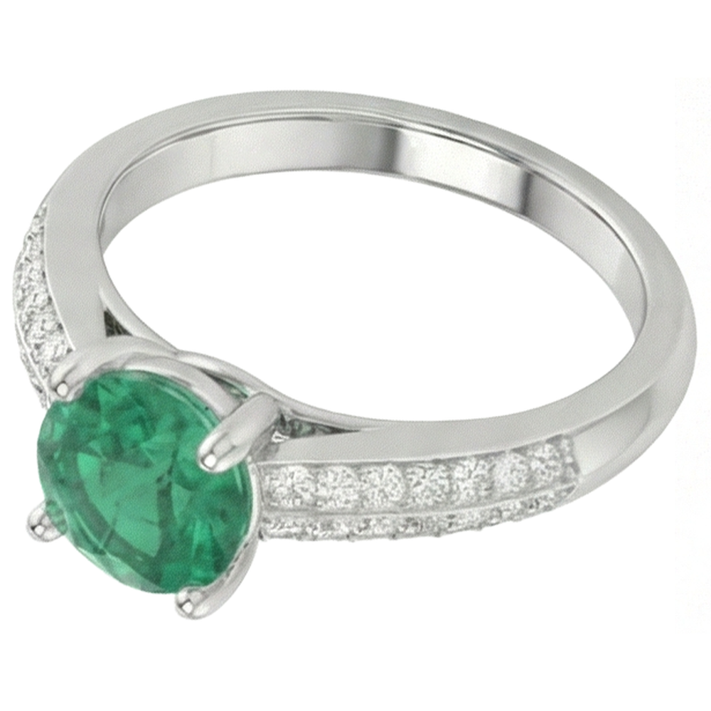 Round Cut 2.60 Ct. Green Emerald GIA And Natural Earth Mined Diamonds Anniversary Ring White Gold
