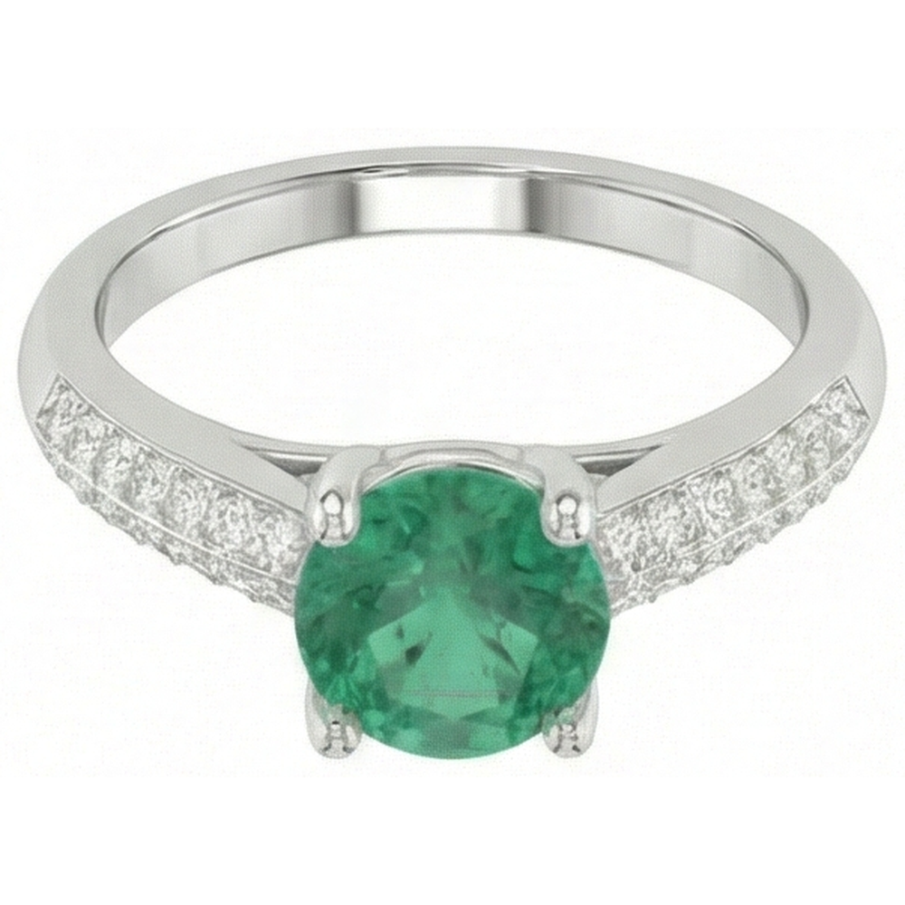 Round Cut 2.60 Ct. Green Emerald GIA And Natural Earth Mined Diamonds Anniversary Ring White Gold