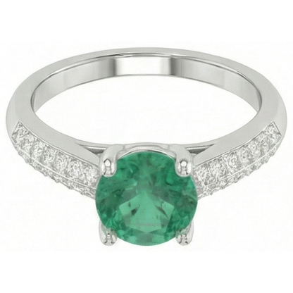 Round Cut 2.60 Ct. Green Emerald GIA And Natural Earth Mined Diamonds Anniversary Ring White Gold