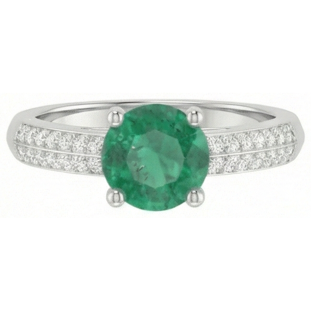 Round Cut 2.60 Ct. Green Emerald GIA And Natural Earth Mined Diamonds Anniversary Ring White Gold