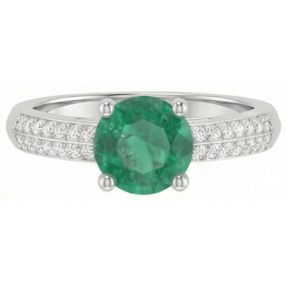 Round Cut 2.60 Ct. Green Emerald GIA And Natural Earth Mined Diamonds Anniversary Ring White Gold