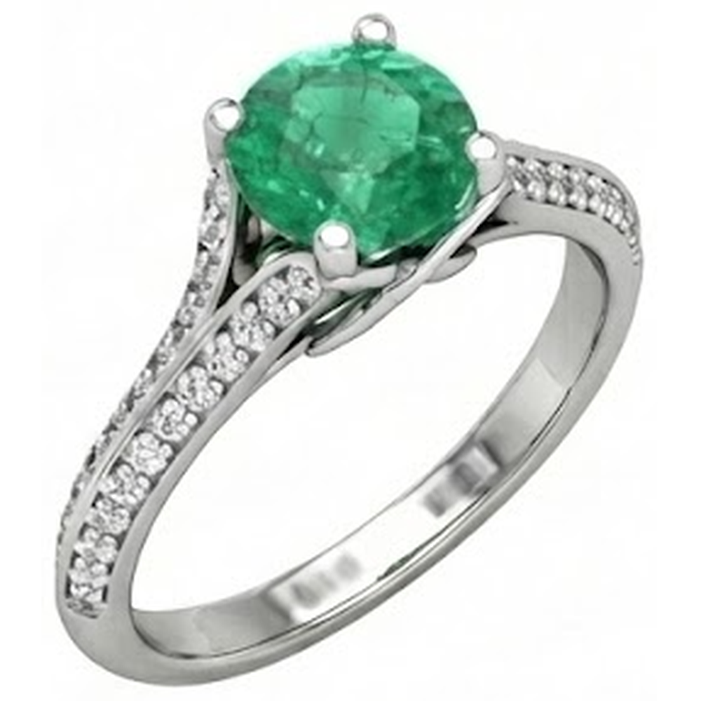 Round Cut 3.20 Ct. Green Emerald GIA And Natural Earth Mined Diamonds Wedding Ring Gold White 14K