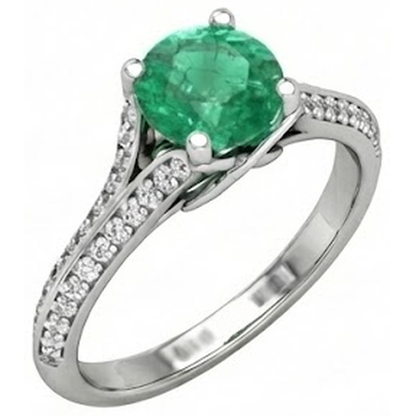 Round Cut 3.20 Ct. Green Emerald GIA And Natural Earth Mined Diamonds Wedding Ring Gold White 14K