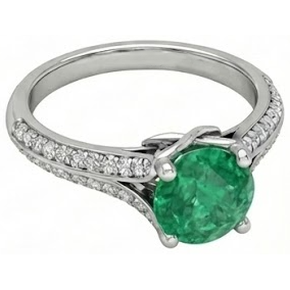 Round Cut 3.20 Ct. Green Emerald GIA And Natural Earth Mined Diamonds Wedding Ring Gold White 14K