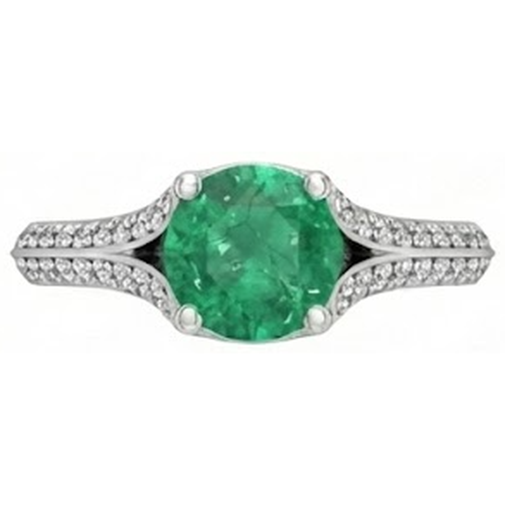 Round Cut 3.20 Ct. Green Emerald GIA And Natural Earth Mined Diamonds Wedding Ring Gold White 14K