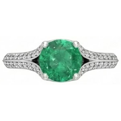 Round Cut 3.20 Ct. Green Emerald GIA And Natural Earth Mined Diamonds Wedding Ring Gold White 14K