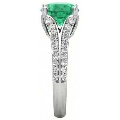 Round Cut 3.20 Ct. Green Emerald GIA And Natural Earth Mined Diamonds Wedding Ring Gold White 14K