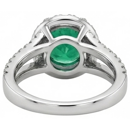 Round Cut 3.80 Ct. Green Emerald GIA And Natural Earth Mined Diamonds Wedding Ring Gold White 14K