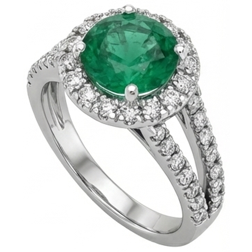 Round Cut 3.80 Ct. Green Emerald GIA And Natural Earth Mined Diamonds Wedding Ring Gold White 14K