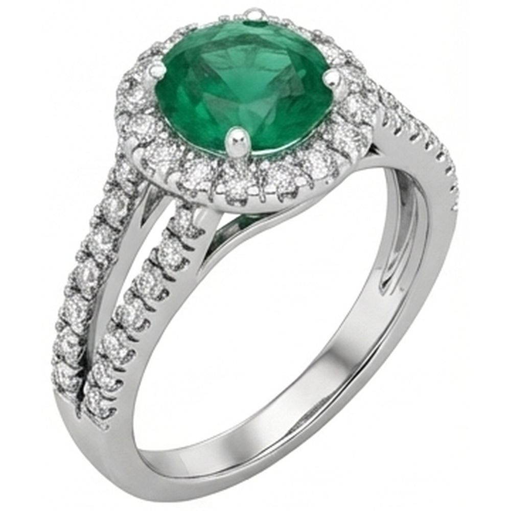 Round Cut 3.80 Ct. Green Emerald GIA And Natural Earth Mined Diamonds Wedding Ring Gold White 14K