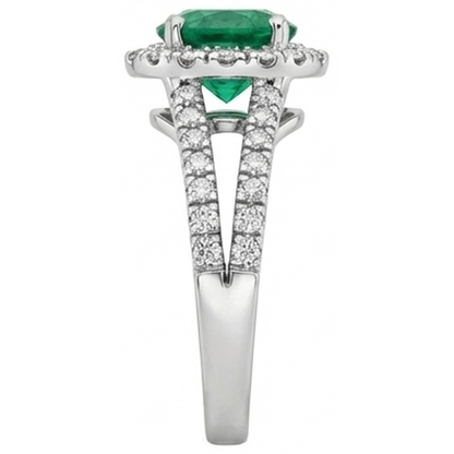 Round Cut 3.80 Ct. Green Emerald GIA And Natural Earth Mined Diamonds Wedding Ring Gold White 14K
