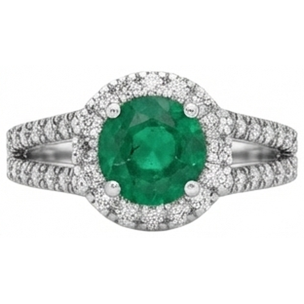 Round Cut 3.80 Ct. Green Emerald GIA And Natural Earth Mined Diamonds Wedding Ring Gold White 14K