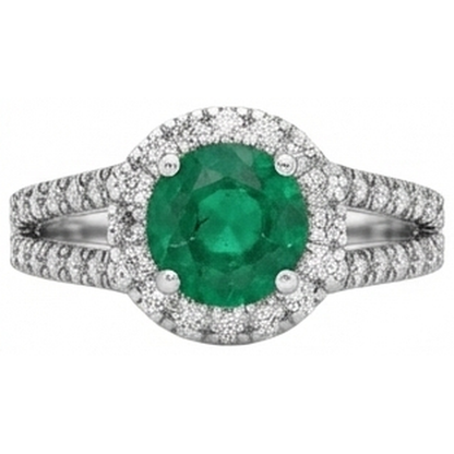 Round Cut 3.80 Ct. Green Emerald GIA And Natural Earth Mined Diamonds Wedding Ring Gold White 14K