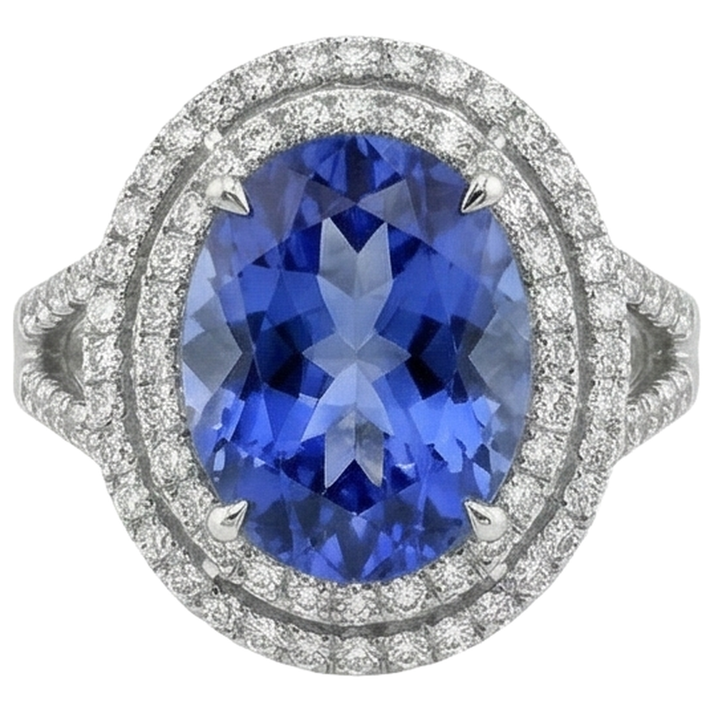 Round Cut 4.20 Carats Tanzanite And Natural Earth Mined Diamonds Wedding Ring 14K Wg