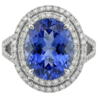 Round Cut 4.20 Carats Tanzanite And Natural Earth Mined Diamonds Wedding Ring 14K Wg