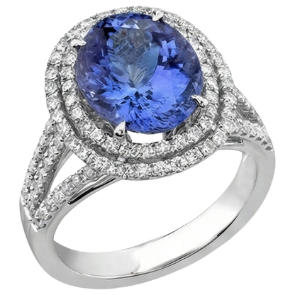 Round Cut 4.20 Carats Tanzanite And Natural Earth Mined Diamonds Wedding Ring 14K Wg