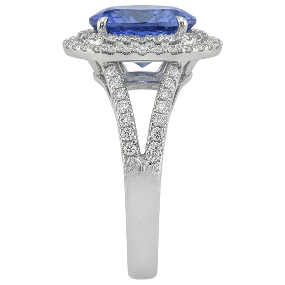Round Cut 4.20 Carats Tanzanite And Natural Earth Mined Diamonds Wedding Ring 14K Wg