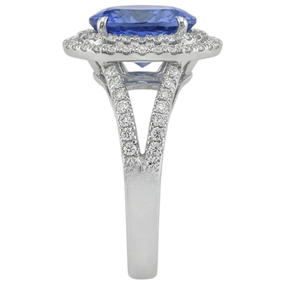 Round Cut 4.20 Carats Tanzanite And Natural Earth Mined Diamonds Wedding Ring 14K Wg