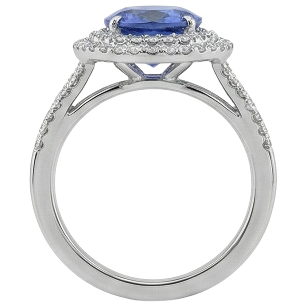 Round Cut 4.20 Carats Tanzanite And Natural Earth Mined Diamonds Wedding Ring 14K Wg