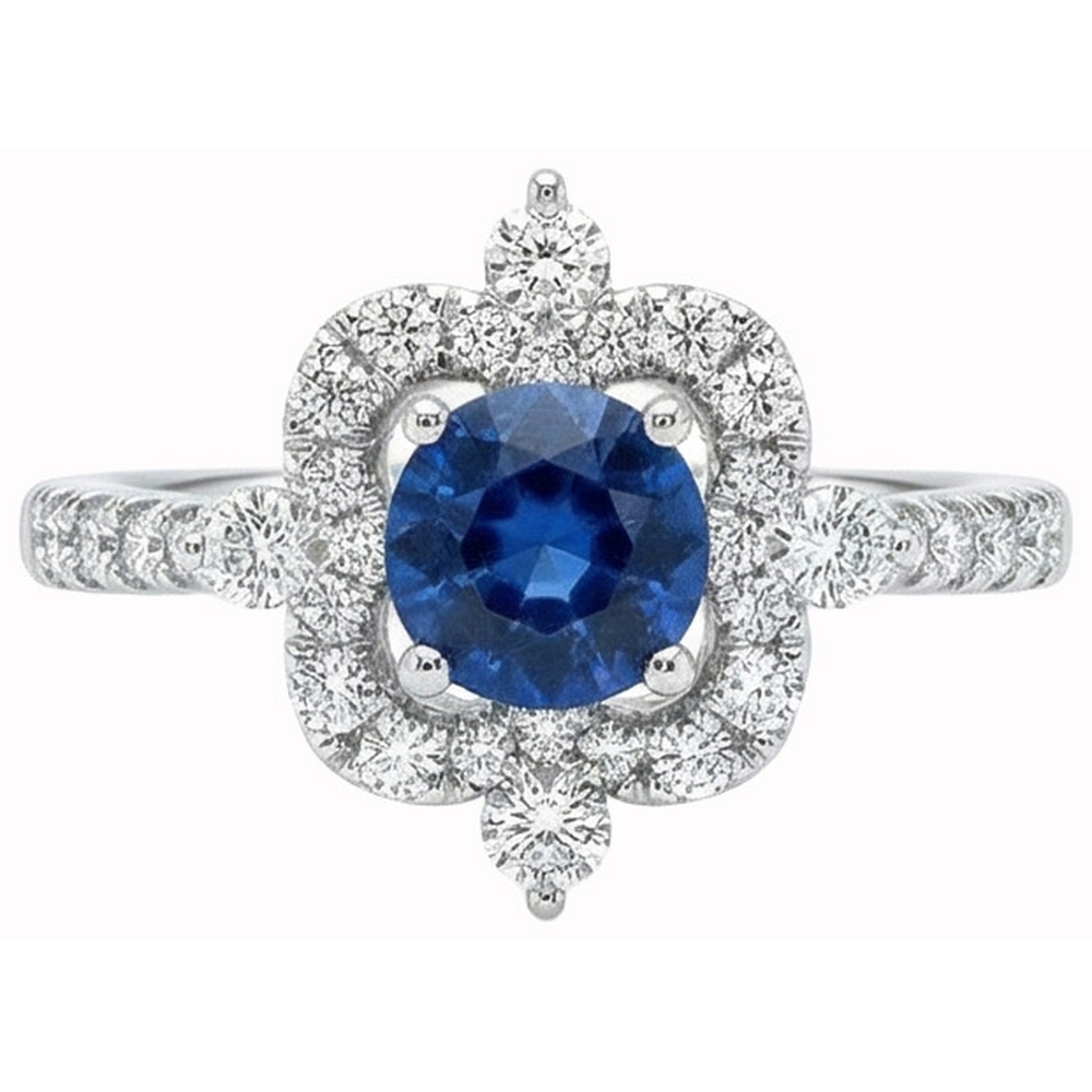 Round Cut 4.30 Ct Sri Lanka Blue Sapphire Natural Earth Mined Diamonds Fancy Ring