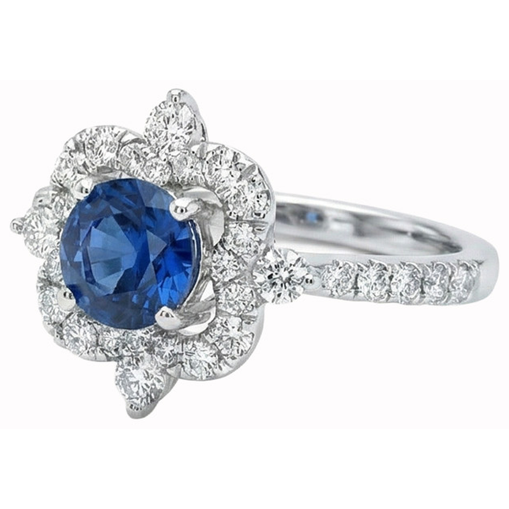 Round Cut 4.30 Ct Sri Lanka Blue Sapphire Natural Earth Mined Diamonds Fancy Ring