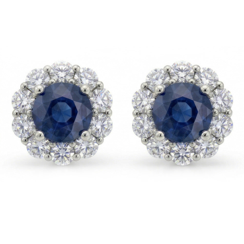lab grown round sapphire 4.50ct earring front view