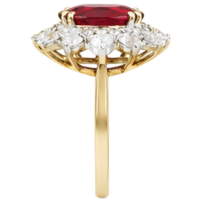 Round Cut 4.50 Ct Ruby And Natural Earth Mined Diamonds Ring Prong Set Gold Yellow 14K