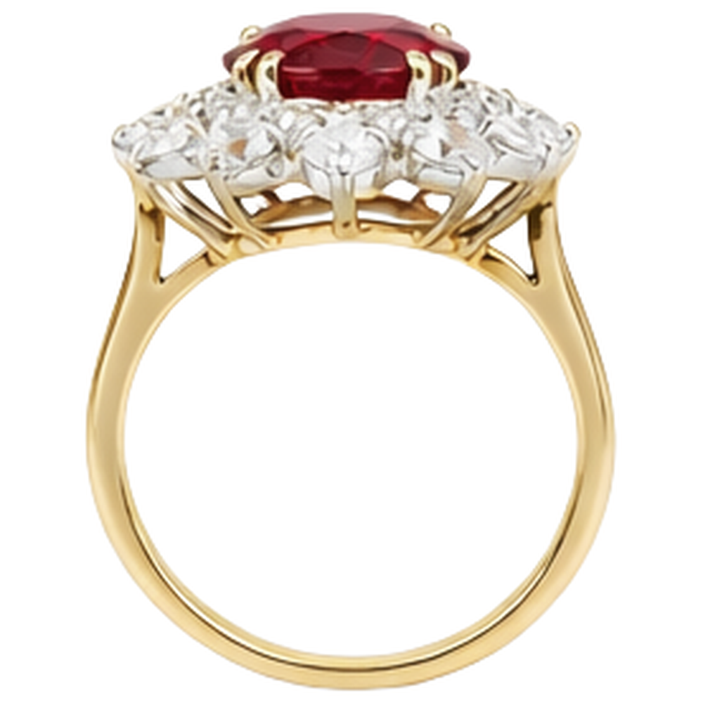 Round Cut 4.50 Ct Ruby And Natural Earth Mined Diamonds Ring Prong Set Gold Yellow 14K
