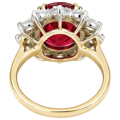 Round Cut 4.50 Ct Ruby And Natural Earth Mined Diamonds Ring Prong Set Gold Yellow 14K