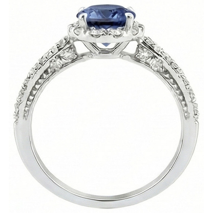 Natural Real ( Not Lab Grown )  Round Cut 4 Carats Ceylon Sapphire Wedding Ring White Gold 14K