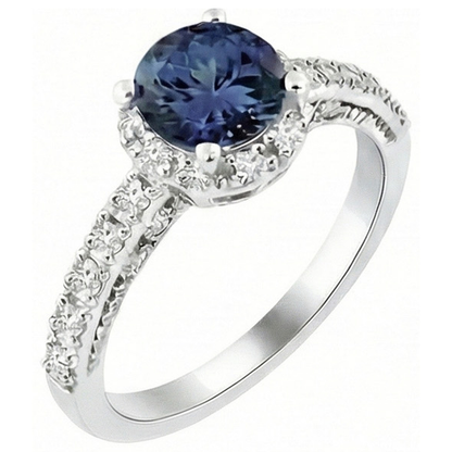 Natural Real ( Not Lab Grown )  Round Cut 4 Carats Ceylon Sapphire Wedding Ring White Gold 14K