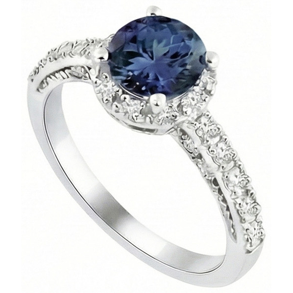 Natural Real ( Not Lab Grown )  Round Cut 4 Carats Ceylon Sapphire Wedding Ring White Gold 14K
