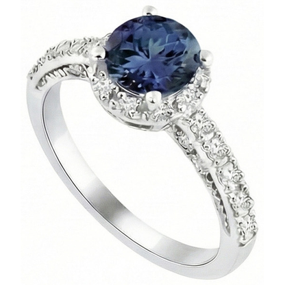 Natural Real ( Not Lab Grown )  Round Cut 4 Carats Ceylon Sapphire Wedding Ring White Gold 14K