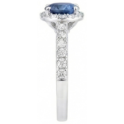 Natural Real ( Not Lab Grown )  Round Cut 4 Carats Ceylon Sapphire Wedding Ring White Gold 14K