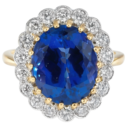 Round Cut 5.75 Carats Tanzanite With Natural Earth Mined Diamonds Ring Two Tone 14K