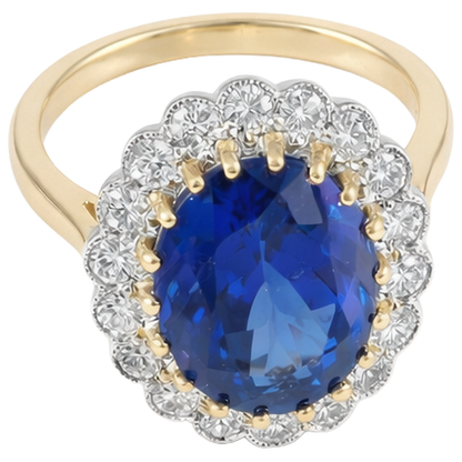 Round Cut 5.75 Carats Tanzanite With Natural Earth Mined Diamonds Ring Two Tone 14K