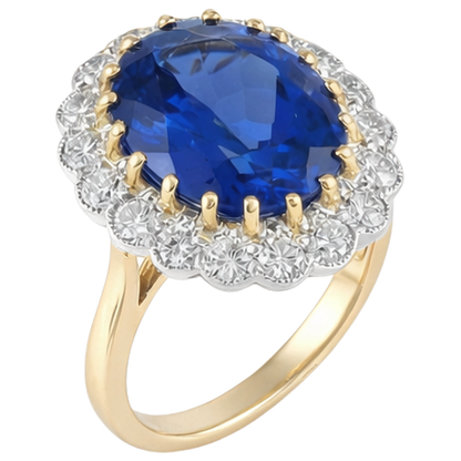 Round Cut 5.75 Carats Tanzanite With Natural Earth Mined Diamonds Ring Two Tone 14K