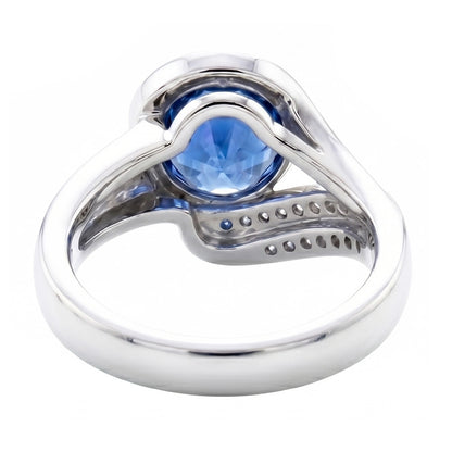 Round Cut Blue Sapphire And Natural Earth Mined Diamonds 2.50 Ct Ring White Gold 14K