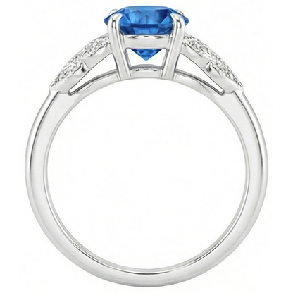 Round Cut Blue Sapphire With Natural Earth Mined Diamonds 2.25 Ct Ring New White Gold 14K