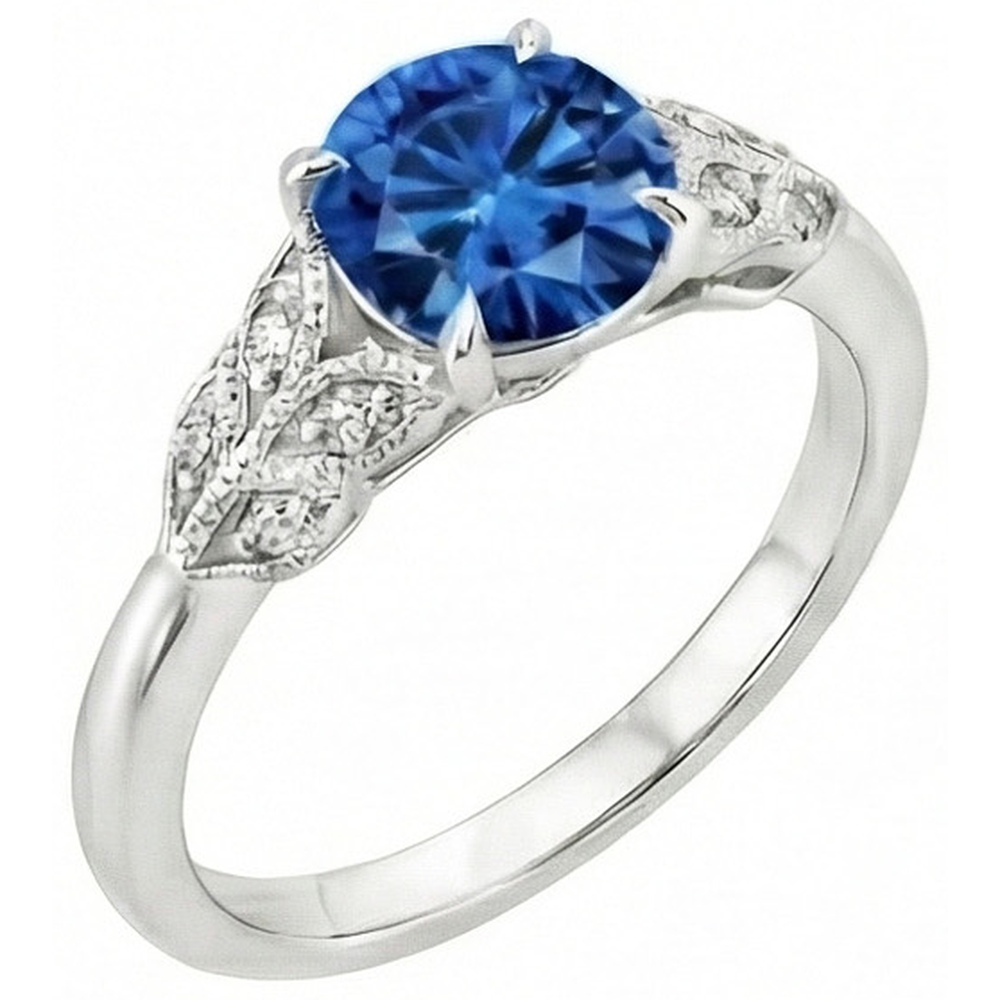 Round Cut Blue Sapphire With Natural Earth Mined Diamonds 2.25 Ct Ring New White Gold 14K