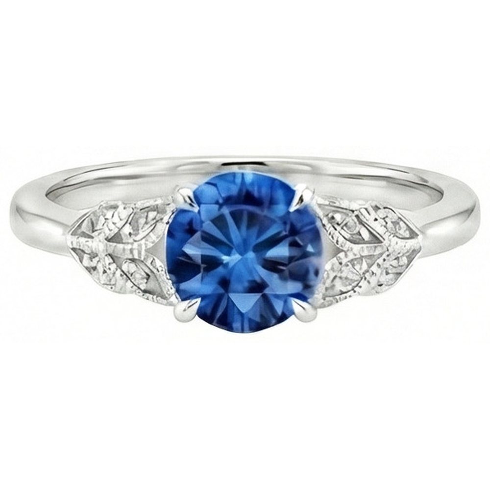 Round Cut Blue Sapphire With Natural Earth Mined Diamonds 2.25 Ct Ring New White Gold 14K
