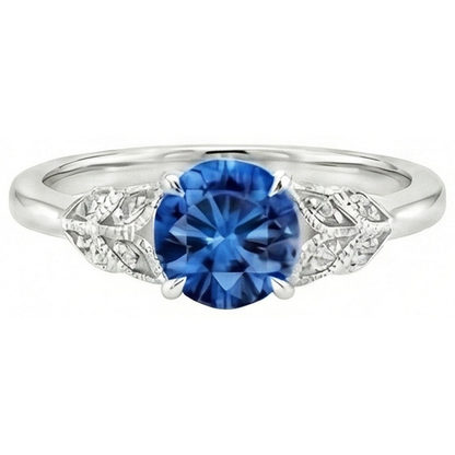 Round Cut Blue Sapphire With Natural Earth Mined Diamonds 2.25 Ct Ring New White Gold 14K