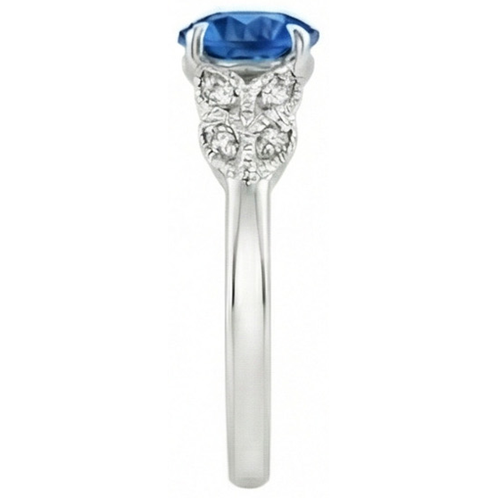 Round Cut Blue Sapphire With Natural Earth Mined Diamonds 2.25 Ct Ring New White Gold 14K