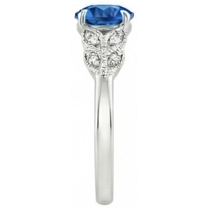 Round Cut Blue Sapphire With Natural Earth Mined Diamonds 2.25 Ct Ring New White Gold 14K