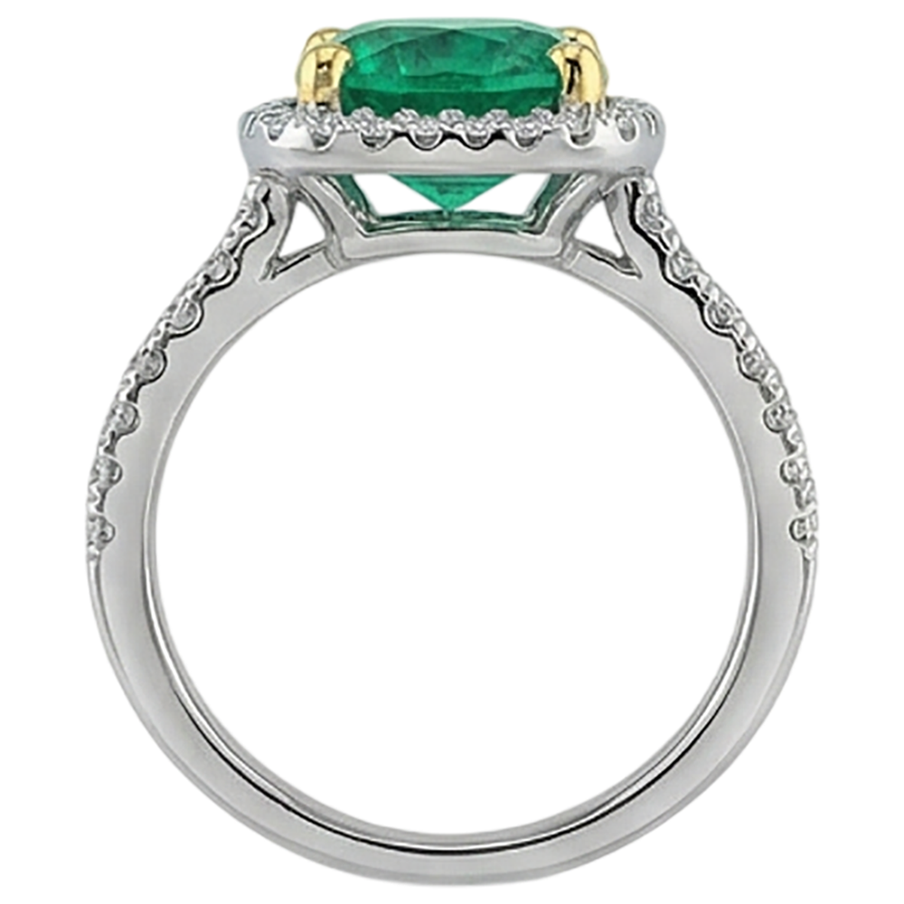 natural round emerald 4ct ring on white background