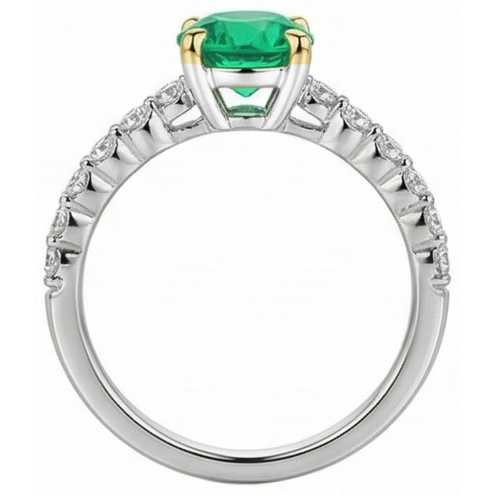 Natural Real ( Not Lab Grown ) Round Cut Diamond Green Emerald GIA Ring